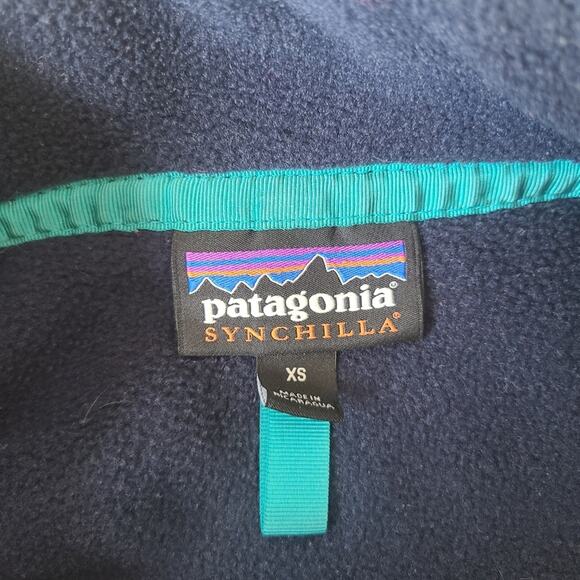 Patagonia Synchilla Snap T Navy Blue Red Pullover Fleece Sweater Women's XS - Picture 7 of 9